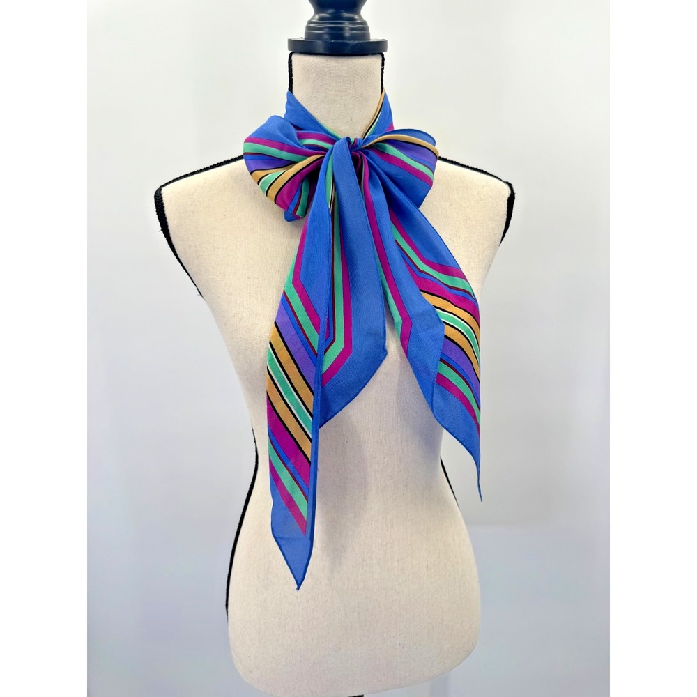 VTG Y2K Liz Claiborne Stripe Asymmetrical Silk Skinny Scarf Indie Sleaze Rainbow